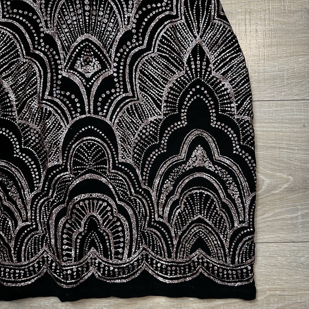 Jump Apparel Halter Dress Black & Rose‎ Gold Glitter Open Back Bodycon Women's M - Picture 7 of 10